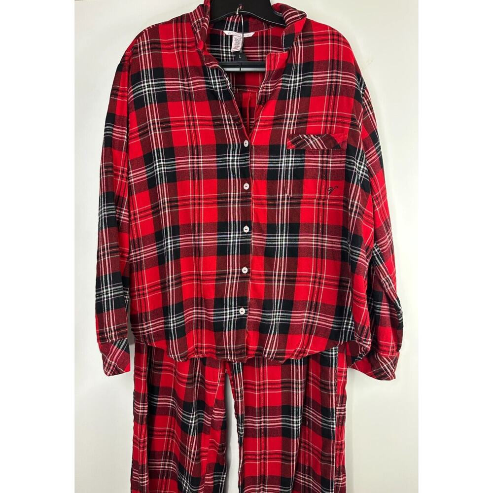 Victoria's Secret Shimmer Flannel Long Sleeve Shirt Pants Plaid Pajama Set Large - Picture 5 of 16